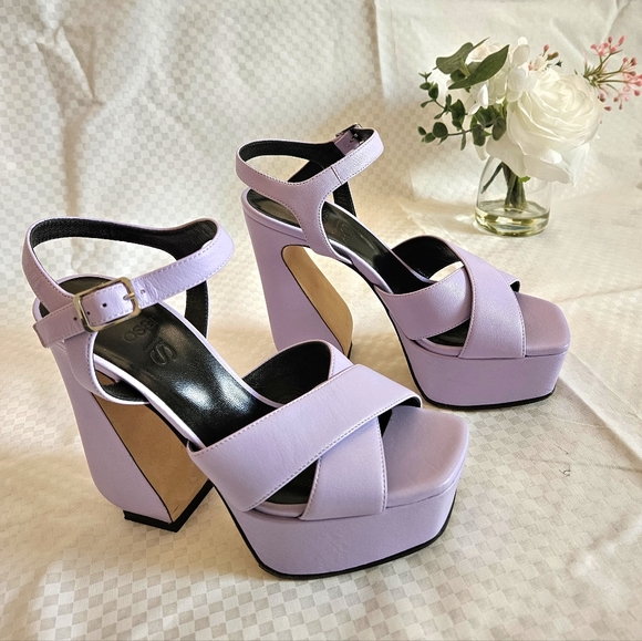 NDS Women's SI Rossi Purple Leather Sandals Pump Heels Size 4.5 US - Picture 1 of 16